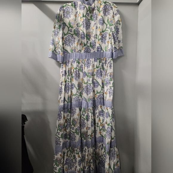 Oliphant V-Neck Cuffed Maxi Dress Women's L Presidio Blue Print Floral - Picture 3 of 6